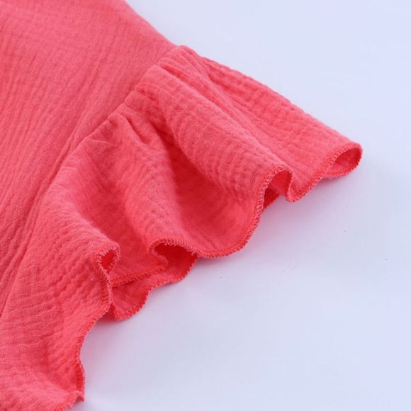 023. Rose Flutter Sleeve Frilled Neck Textured Blouse  Size M - Picture 10 of 11